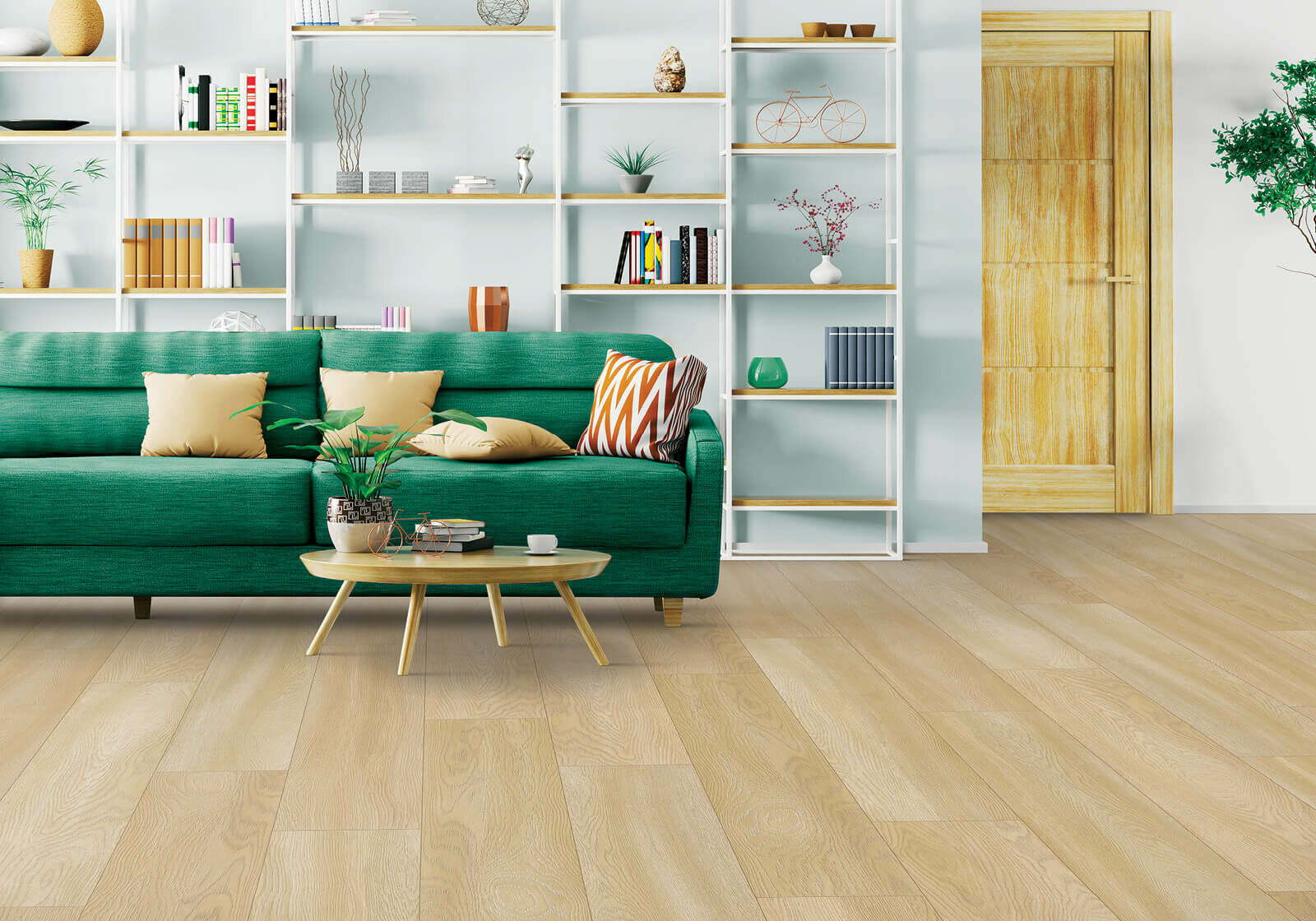Green sofa on laminate floor | JCB Interiors